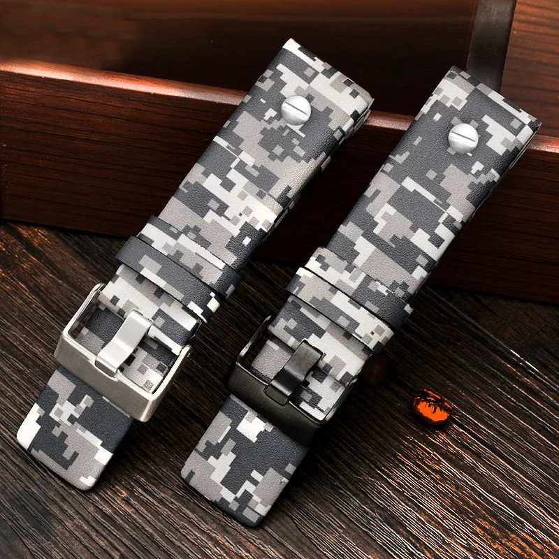 

Genuine Leather Watch Strap 24mm 26mm 28mm Watchband For Diesel DZ4324 DZ7311 DZ7396 Men Watches Camouflage Color With Rivets