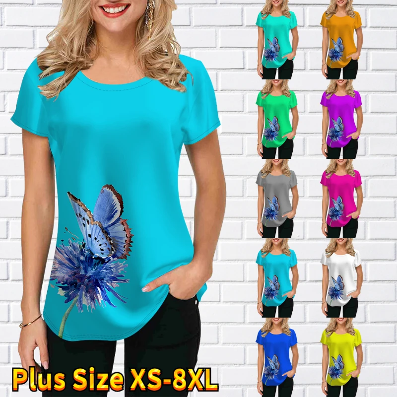 

2022 Summer Women's Fashion T-shirt Round Neck Top Loose Comfortable Short Sleeve Everyday Street Comfortable Pullover Tee Shirt