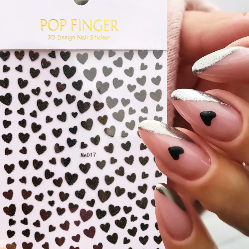 

Heart Love 3D Nail Stickers Black Red Self-Adhesive Slider Valentine's Day DIY Transfer Decals Nail Art Decorations Manicure
