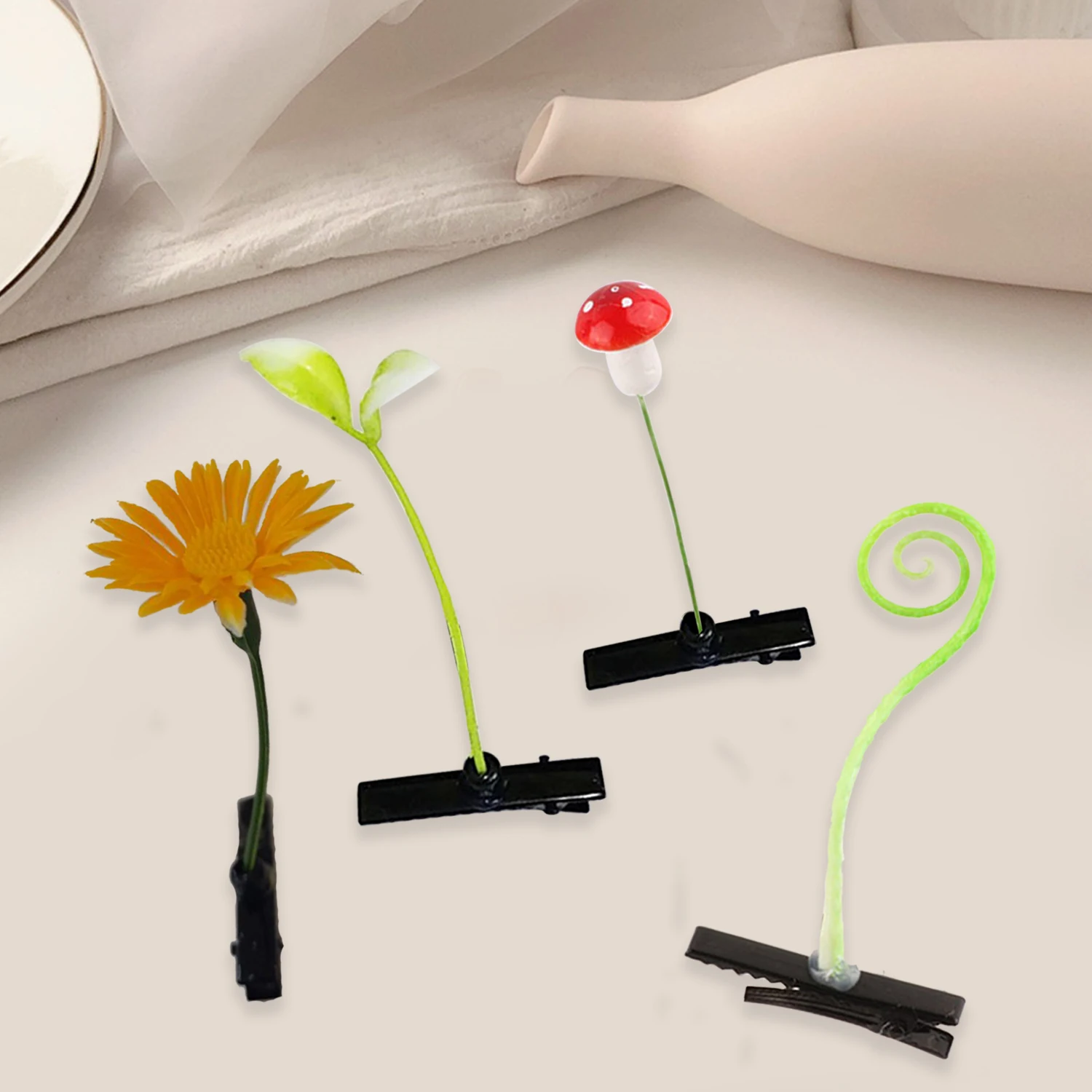 

4pcs/set Funny Bean Sprout Bobby Hairpins Sweet Girls Plant Grass Sunflower Hair Clips Party Hair Decorations For Women Headwear