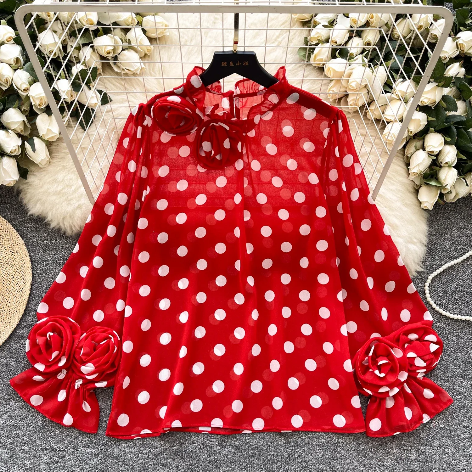 Сексуальная винтажная шикарная элегантная трехмерная блузка с расклешенными