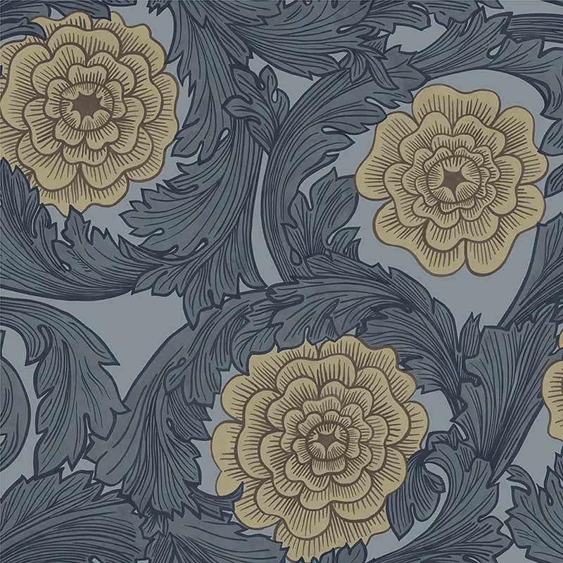 

Rosa Blue Ornamental Florals Wallpaper Home Decor Wallpaper