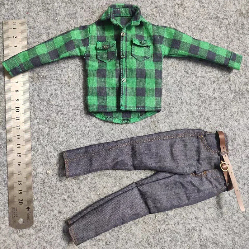 

1/6 Scale Fashion Casual Green Plaid Shirt+Jeans Belt Suit Model For 12" doll