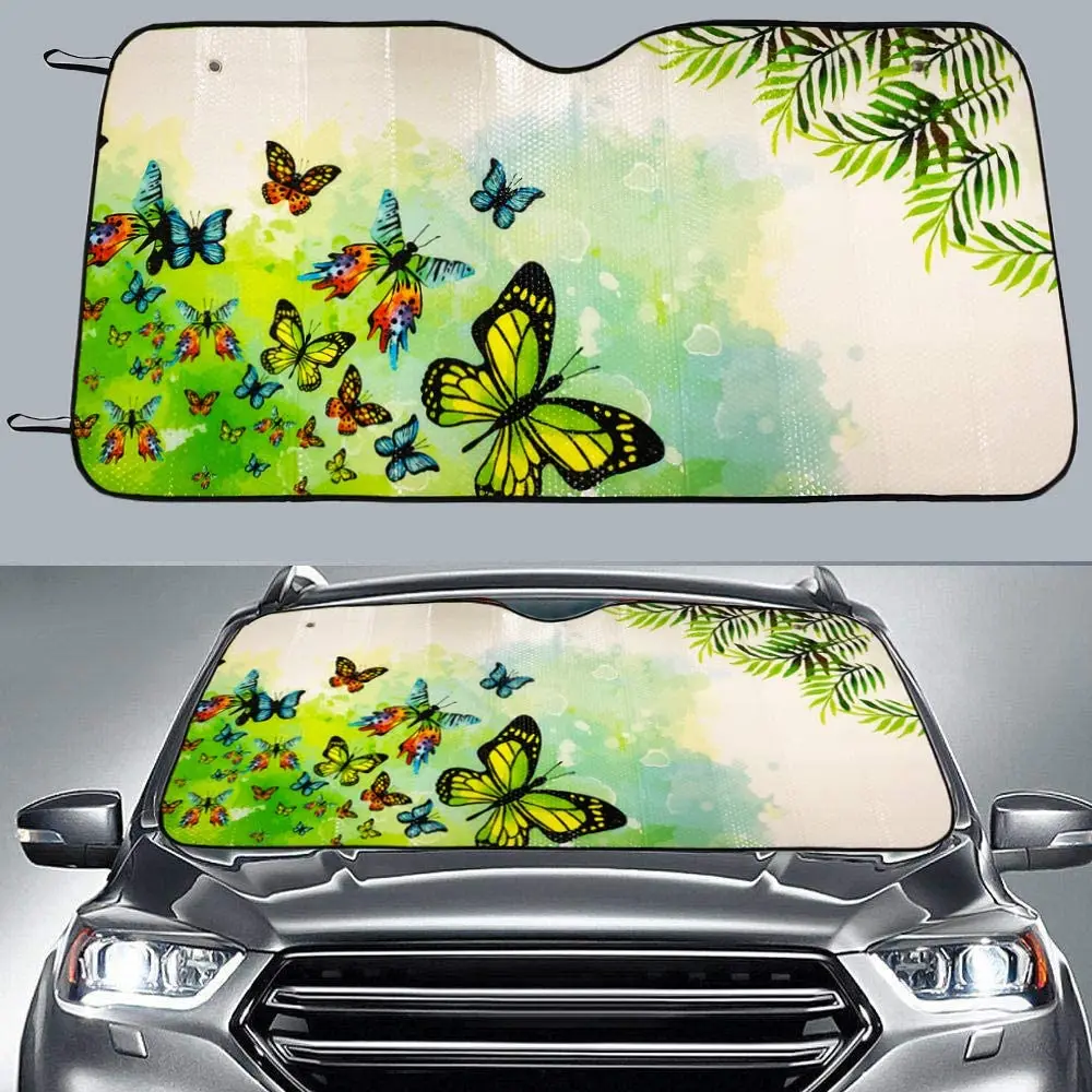 

Big Hippo Sun Shade, Windshield Sun Shade Butter-Fly Design Sunshades Keep Vehicle Cool Protect Your Car from Sun Heat & Glare B