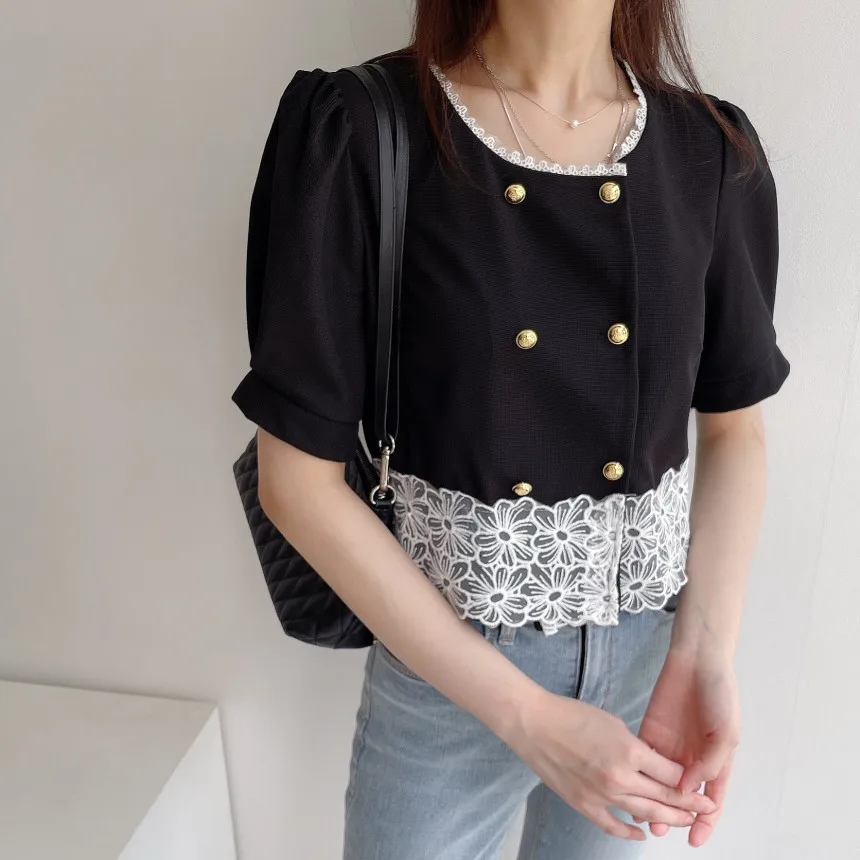 Женская кружевная блузка на пуговицах Повседневная Элегантная в Корейском стиле