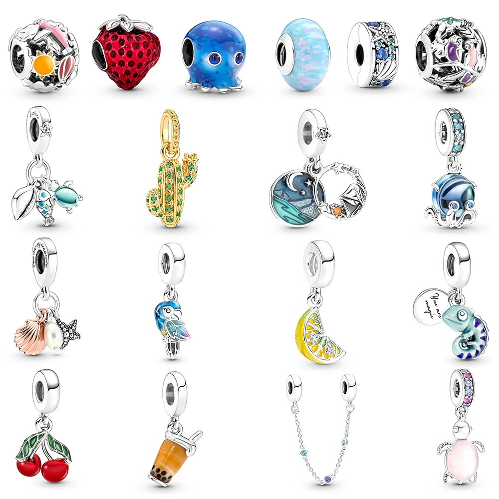 

Authentic 925 Sterling Silver Colour-changing Chameleon Dangle Charm Fly Away Rainbow Sky Safety Chain pan Charms