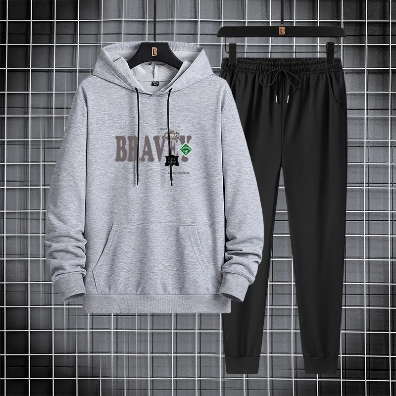 

Модный костюм, весенний тонкий мужской дизайн с капюшоном и кулиской, Спортивный Повседневный Универсальный костюм из двух частей с длинны...