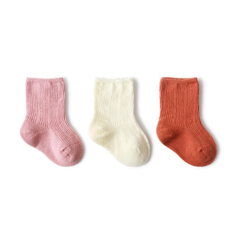 

3 Pairs- Unisex Toddlers and Babies' Socks Ripple-Edge Macaron Color Frilly Ankle Socks Infant Non-Skid