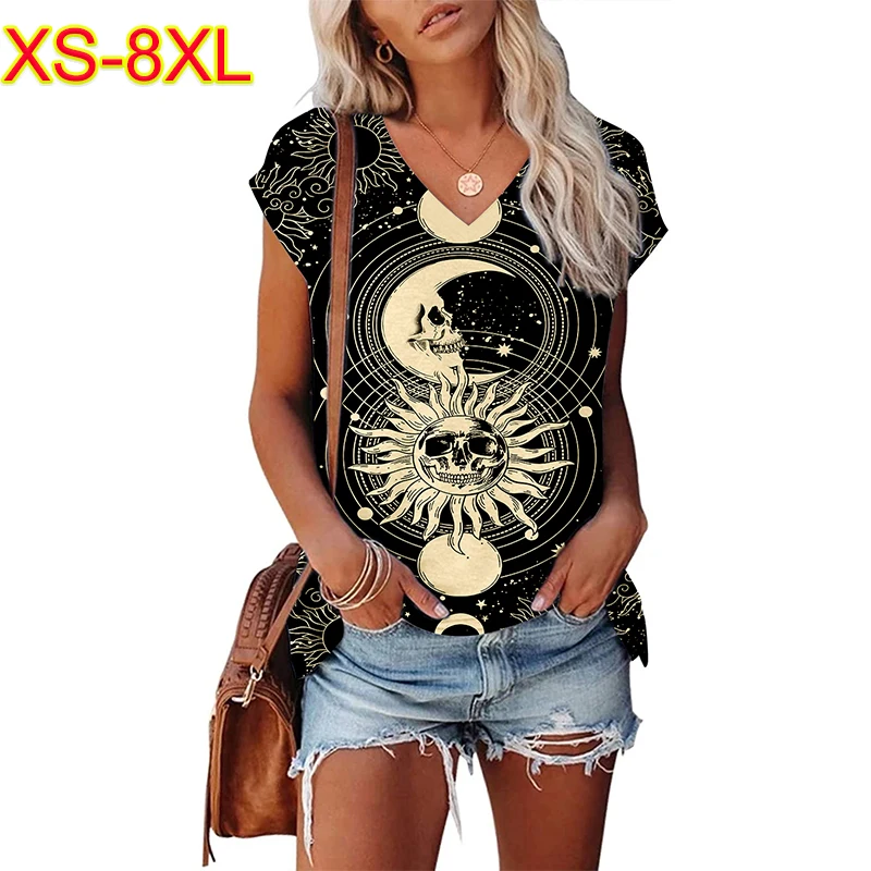 

Women's Fashion Moon Print Theme Short Sleeve T Shirt V Neck Basic Shirt Top Summer XS-8XL