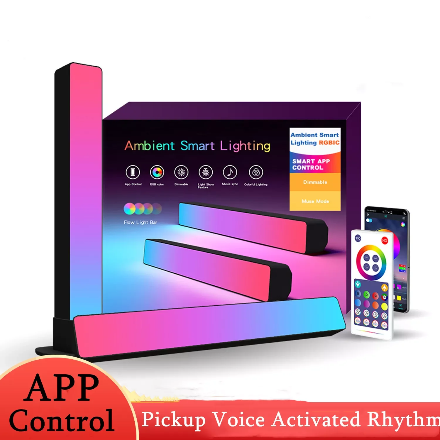 

Pair 2022 RGB Music Sound control APP LED light Pickup Voice Activated Rhythm Lights color Ambient LED Bar Party Deco Lights