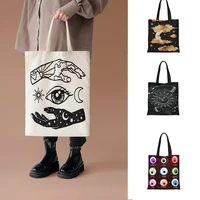 white mandala sun and moon shoulder bag gothic myth vintage canvas bag school women shoulder bag large capacity anime handbag