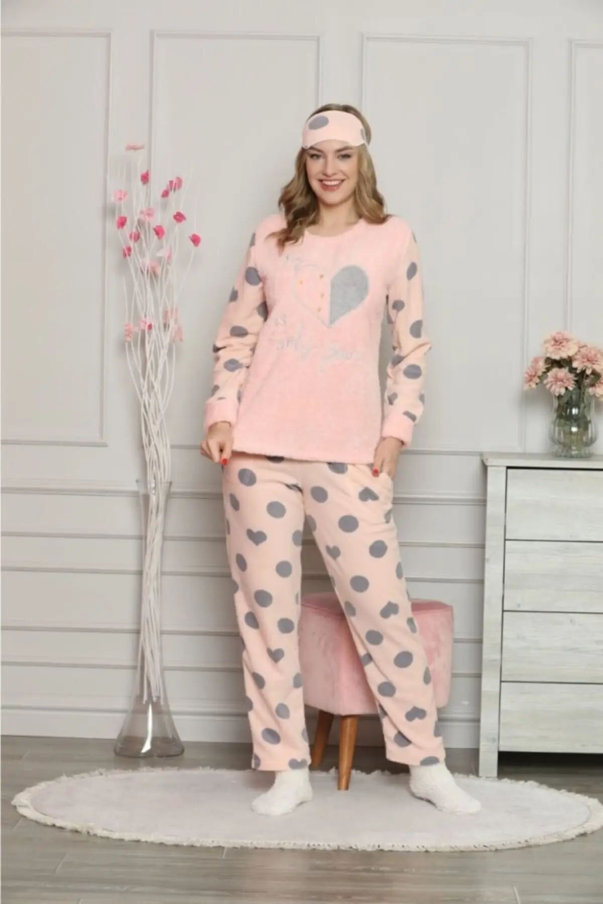 

Women's Pajamas Fleece Sleep Lounge Pajamas Elastic Waist Nightwear Retro Sleepwear Night Suit Casual Home Clothing