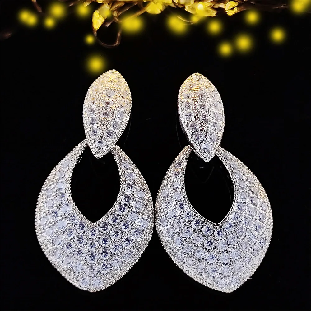 

Luxury European and American sparkling diamonds with zircon earrings, exquisite women's earrings for banquet parties
