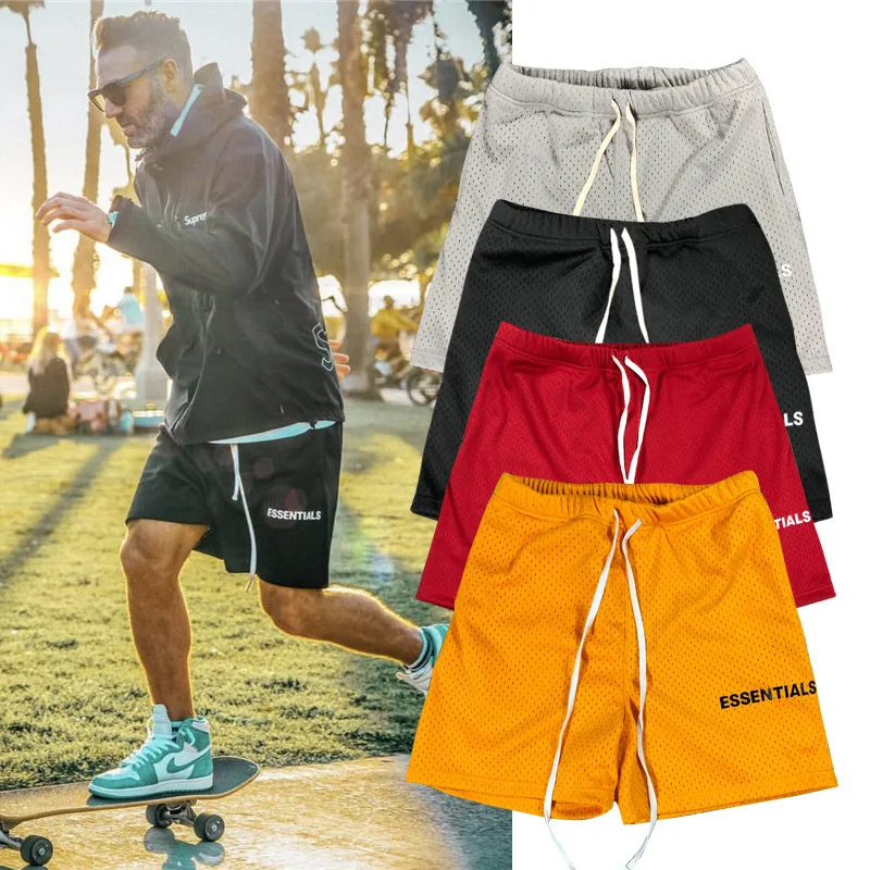 

Muscle Brothers Sports Fitness FOG Essentials Double Line Mesh Drawstring Letter Five Pants Men's Shorts