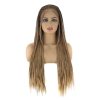 BTWTRY Micro Braided Wigs for Black Women 2Tone Brown Ombre Honey Blonde African American Box Braided Synthetic Lace Front Wig
