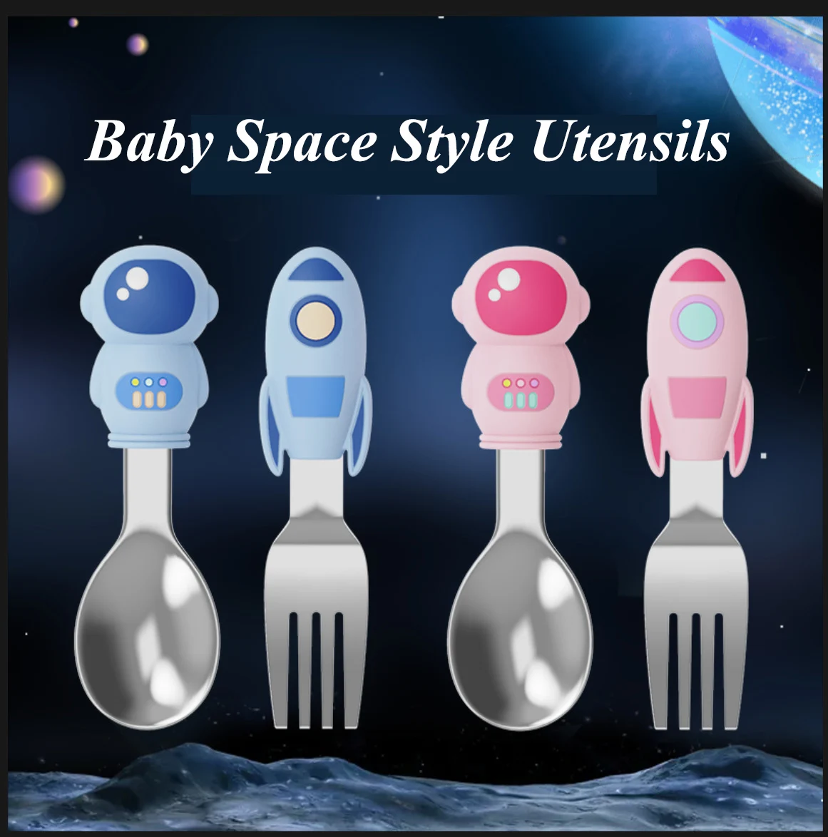 

Детские аксессуары для кормления детей, набор мультяшных ложек и вилок, детские столовые приборы из нержавеющей стали, детская посуда, мила...