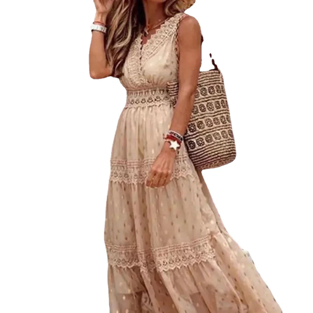 

Sexy Sleeveless Chiffon Dress Patchwork Skirt Maxi Dresses for Women