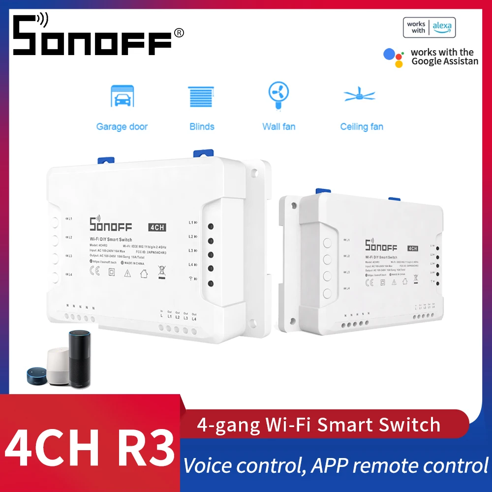 

Itead Sonoff 4CH R3 DIY 4 Gang Smart Switch Wireless Wifi Switch 433 Mhz RF Smart Home APP Remote Works FOR Alexa Goole Home