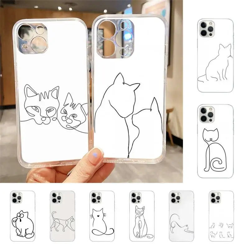 

Funny Cute Cat Line Art Phone Case For Iphone 7 8 Plus X Xr Xs 11 12 13 Se2020 Mini Mobile Iphones 14 Pro Max Case