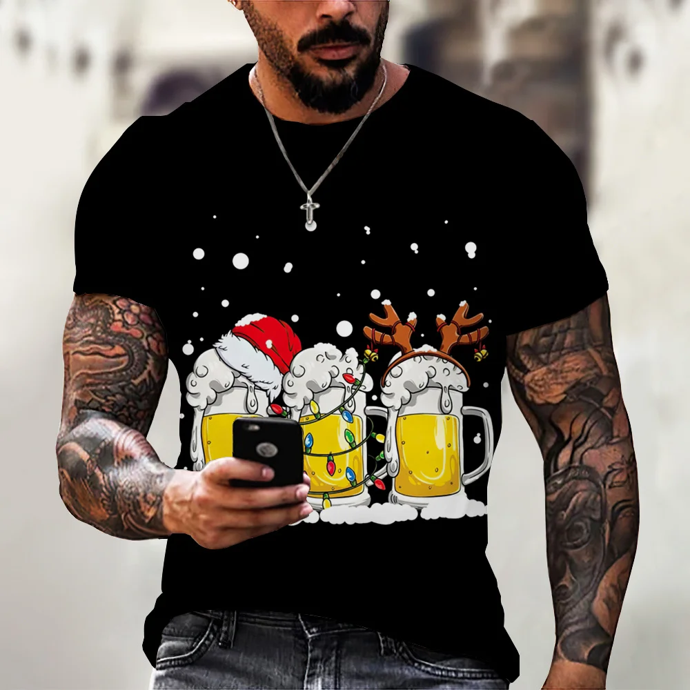 

Men's print cheers to Christmas, implying a happy Christmas T-shirt