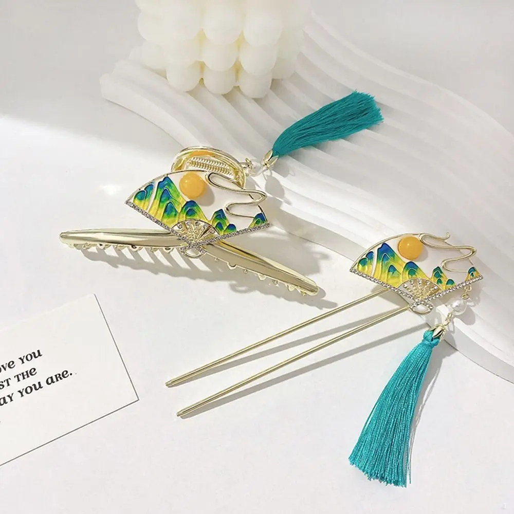 

Diamond For Girls Headdress Hair Clip Tassel For Women Hair Accessories Fan Hair Claw Hair Crab Clip Chinese Style Hair Stick