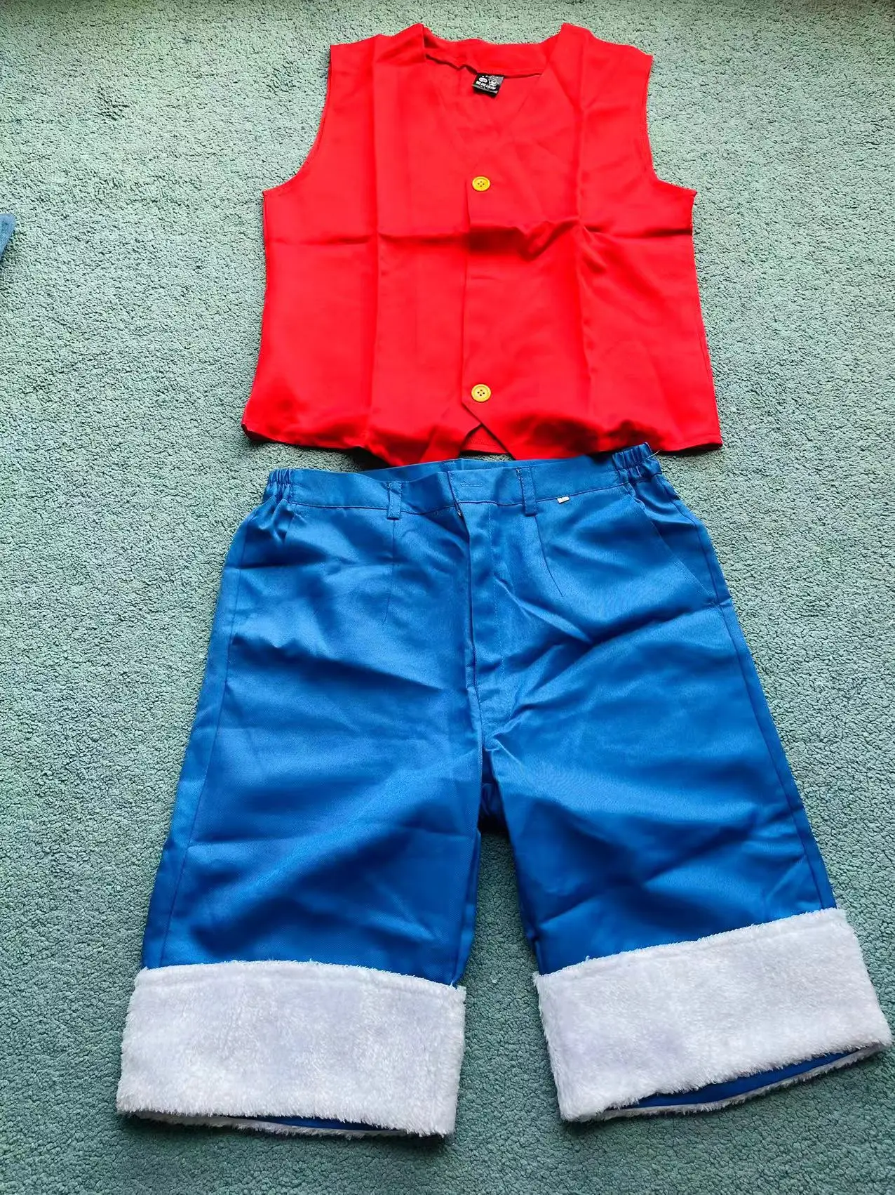 Мужской красный жилет синие брюки комплект костюмов для косплея на Хэллоуин без