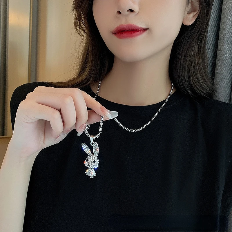 

New rabbit female tide net celebrity ins hip hop sweater chain personality hoodie chain accessory necklace