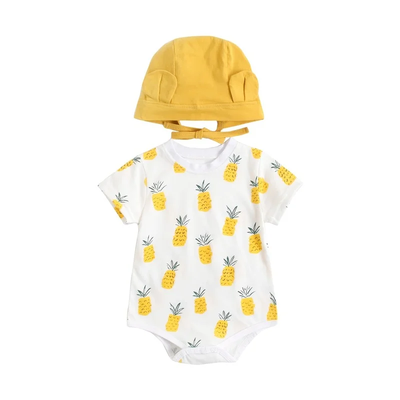 

2022 Newborn Clothes Baby Girl Clothes Baby Boy Clothes Summer Fashion Cotton Bodysuits Cartoon Send A Hat New Born Baby Items