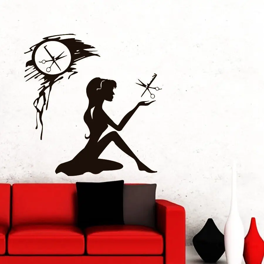

Salon Girls Makeup Scissor Combs Vinyl Wall Decals Window Doors Home Fashion Art Decoration Muuasticker Salon Wallpaper W-975