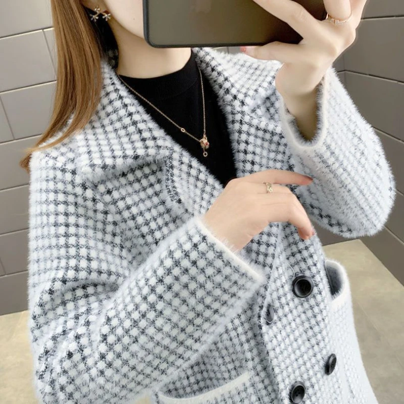 Длинный кашемировый женский кардиган в европейском стиле новинка на осень и зиму