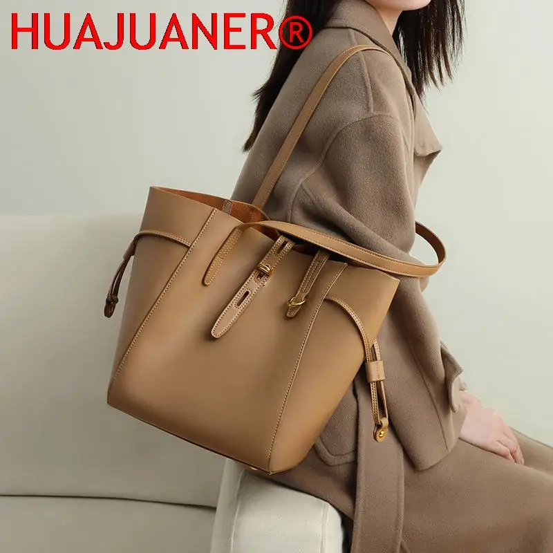 

Luxury Brand Cow Genuine Leather Female Shoulder Bags Designer Bucket Big Women Handbags 2023 Fashion Large Capacity Tote Bag