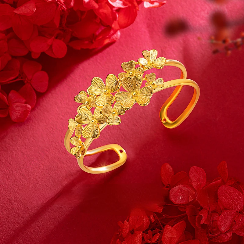 Браслет с открытым браслетом 14 к цвет: золото абрикос лист цветок