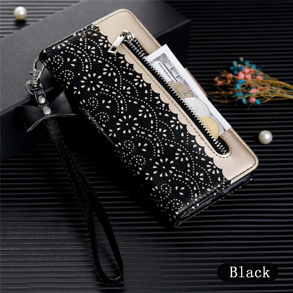 

Zipper Leather Case For Huawei Honor 8A Prime 8S 20 10 Lite 9X Pro 20Lite 10Lite 20S Flip Wallet Luxuly Lace Flower Case Cover