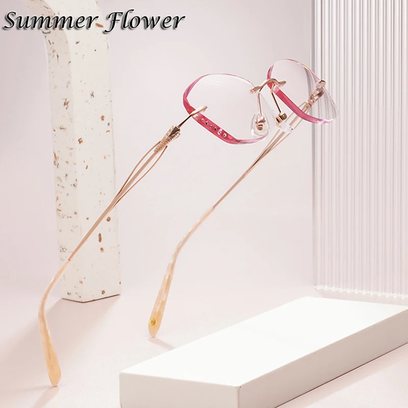 Женские очки без оправы титановые с бабочкой градиентный цвет элегантные по