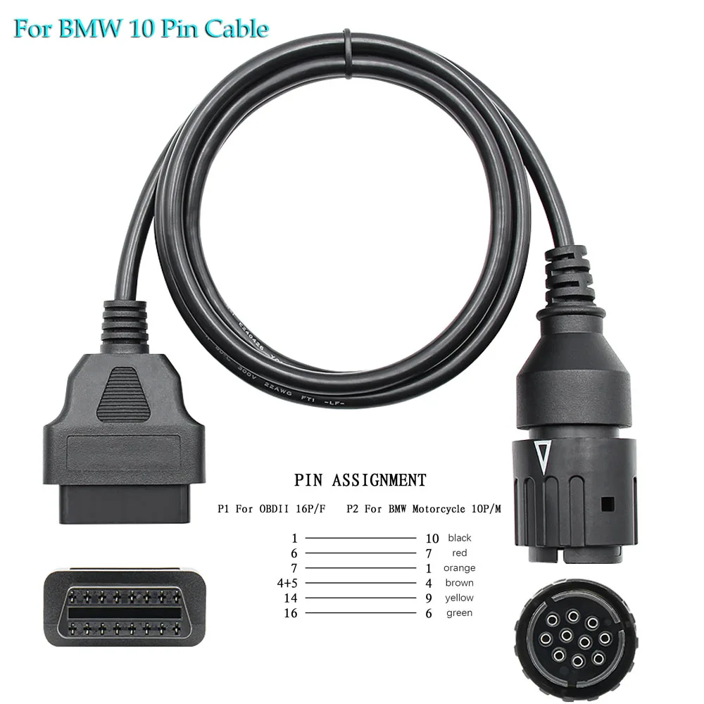 10-контактный кабель для BMW ICOM D для мотоциклов, мотоциклов, компьютеров OBD 2 OBD2, автомобильный диагностический инструмент ODB2, сканер, Удлинительный кабель