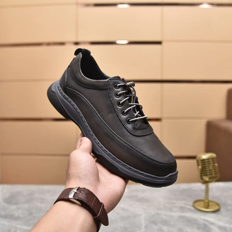 

Genuine Leather Luxury Men's Casual Shoes Spring New Comfortable Light Sole Designer Loafers Elastic Band Breathable Flats