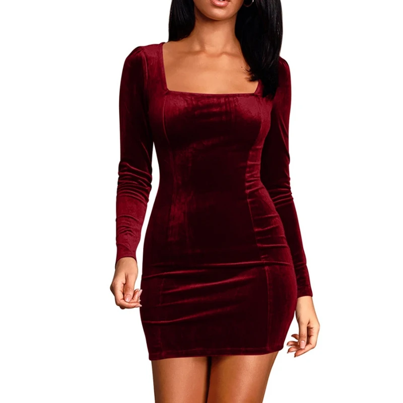 

Women's Sexy Bodycon Long Sleeve Velvet Elegant Mini Homecoming Party Dresses