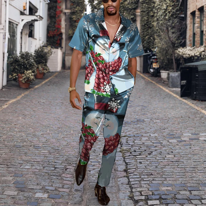 

2022 Spring And Summer New Men's Suit Shirts Short-Sleeved Shirt + Trousers 2-Piece Set Casual Oversized Male Clothes S-4XL