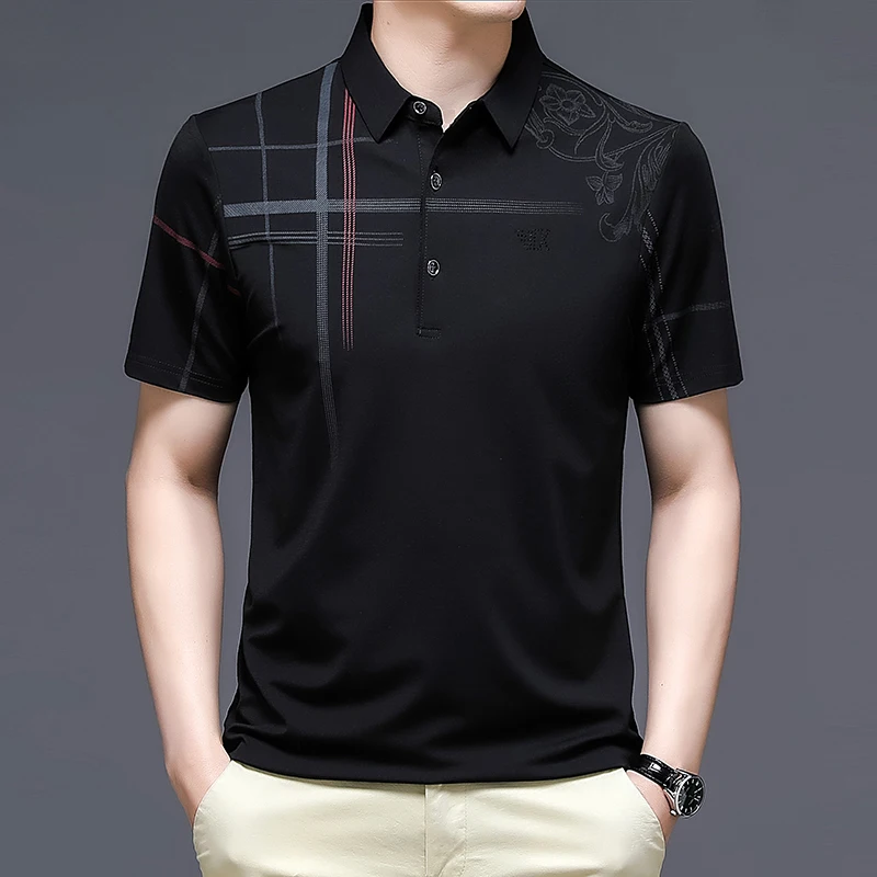 

2023 Fashion Men's Top Short-sleeved Polo Shirt Pure Color Cultivate Moral Character Design Print Daily Travel Golf Clothing