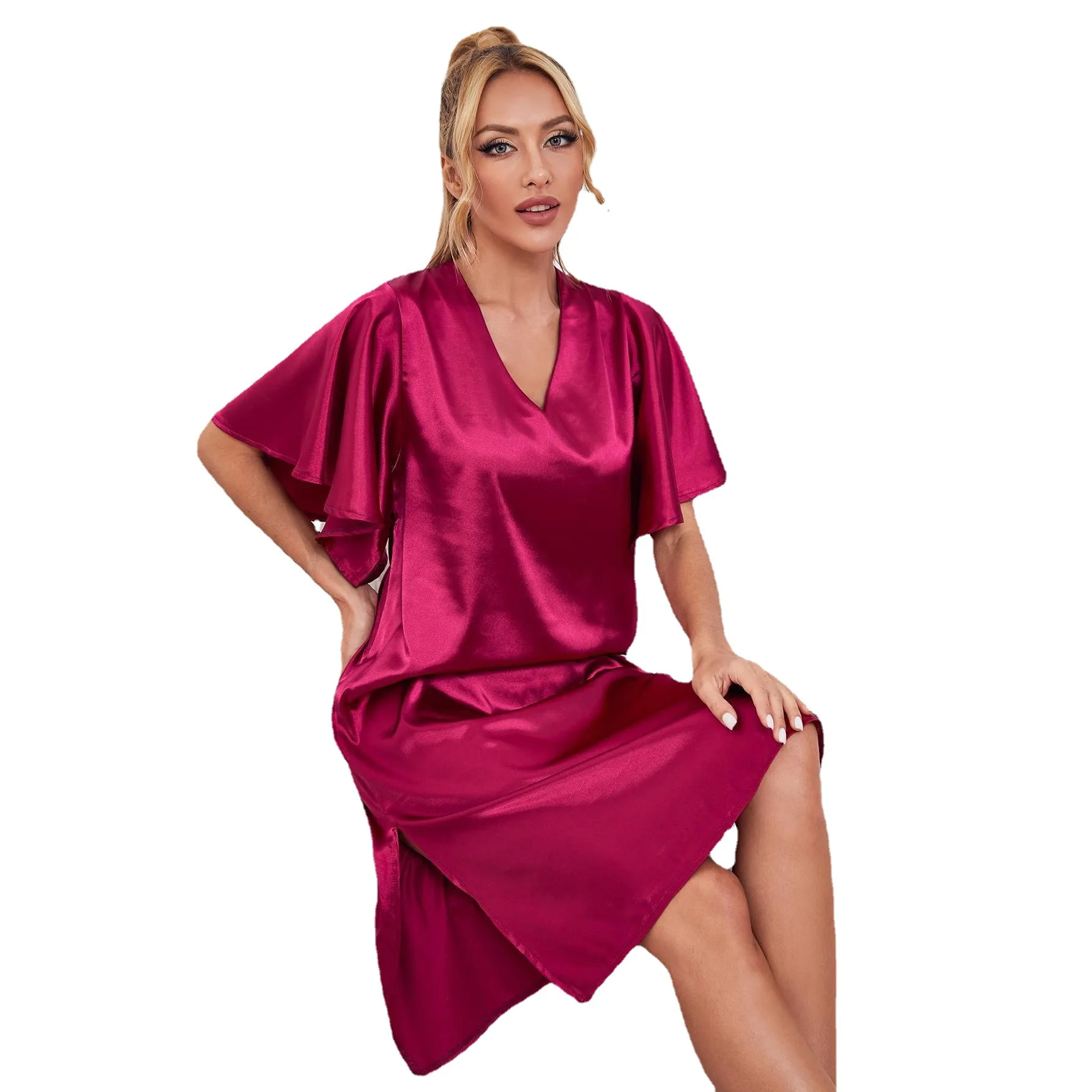 Pajamas Women's Silk-like Nightgowns Sleepshirts High-Grade Home Wear Ice Silk Nightdress Women's Summer Underwear Women's Sleep
