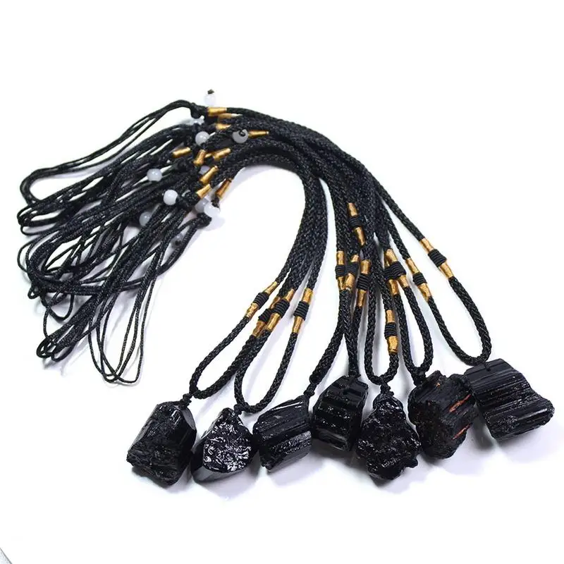 

Natural Black Tourmaline Rough Pendant Necklace Irregular Black Tourmaline Cylinder Rough Stone Personality Necklace Jewelry