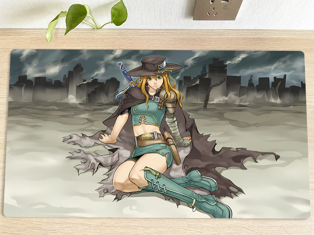 

YuGiOh Table Playmat Warrior Lady of the Wasteland TCG CCG Mat Trading Card Game Mat Mouse Pad Gaming Play Mat 60x35cm Free Bag