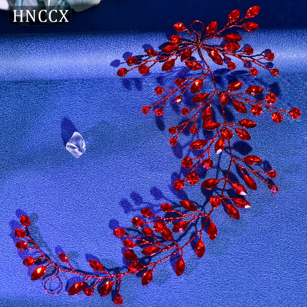 Фото HNCCX Красная хрустальная свадебная заколка-венок ручной работы, элегантное украшение для волос со стразами для подружек невесты HP21 №2