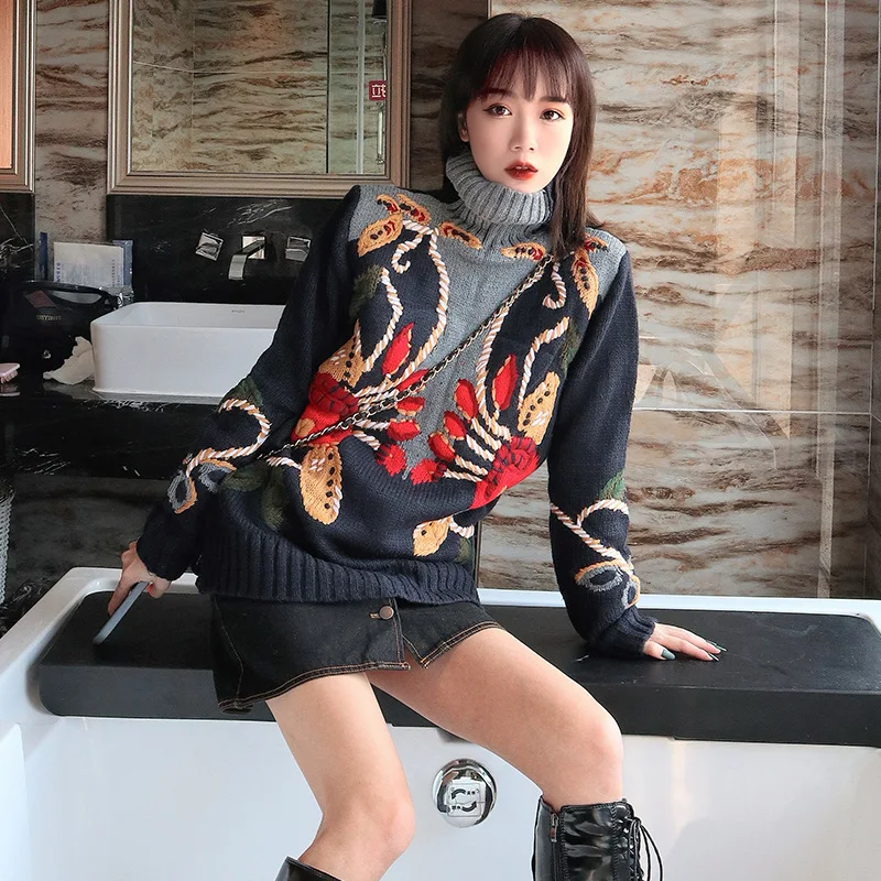 Роскошный дизайнерский женский шерстяной ретро свитер 2022 зимний теплый Ретро