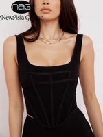 newasia mesh corset top see through cut out boned lining elastic bodycon zipper summer tank top women sexy bustier black cami