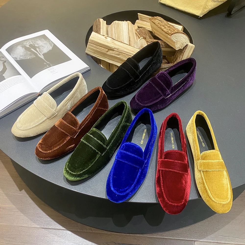 

Черные/бежевые/желтые/коричневые/зеленые/фиолетовые/синие/красные женские лоферы без шнуровки на плоской подошве, Элегантная удобная рабо...