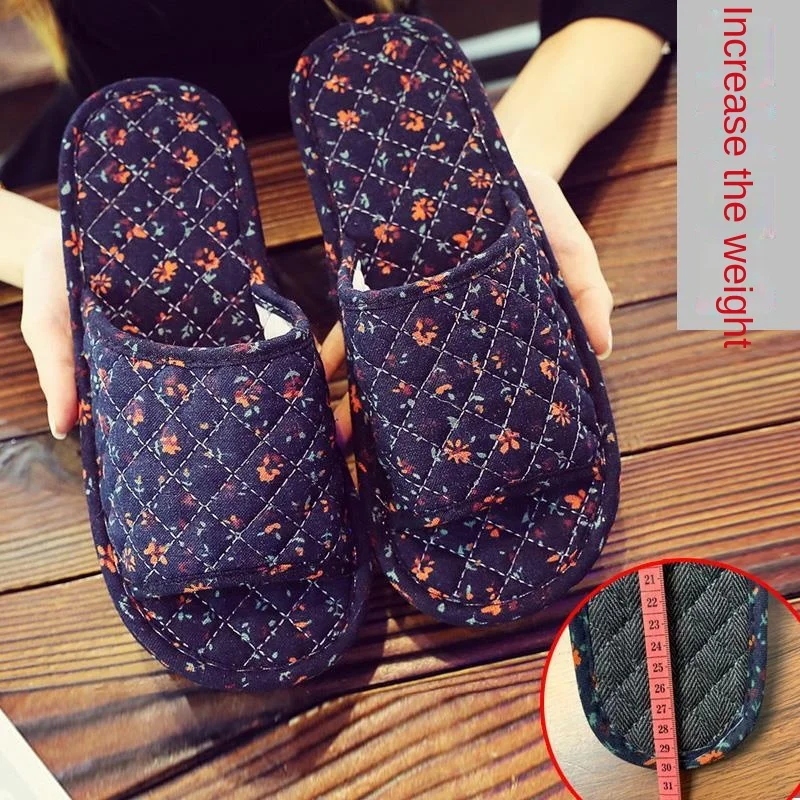 

New Plus Size Linen Fabric Soft Sole Spring/Summer Four Seasons Silent Indoor Household Men's and Women's Cloth Slippers