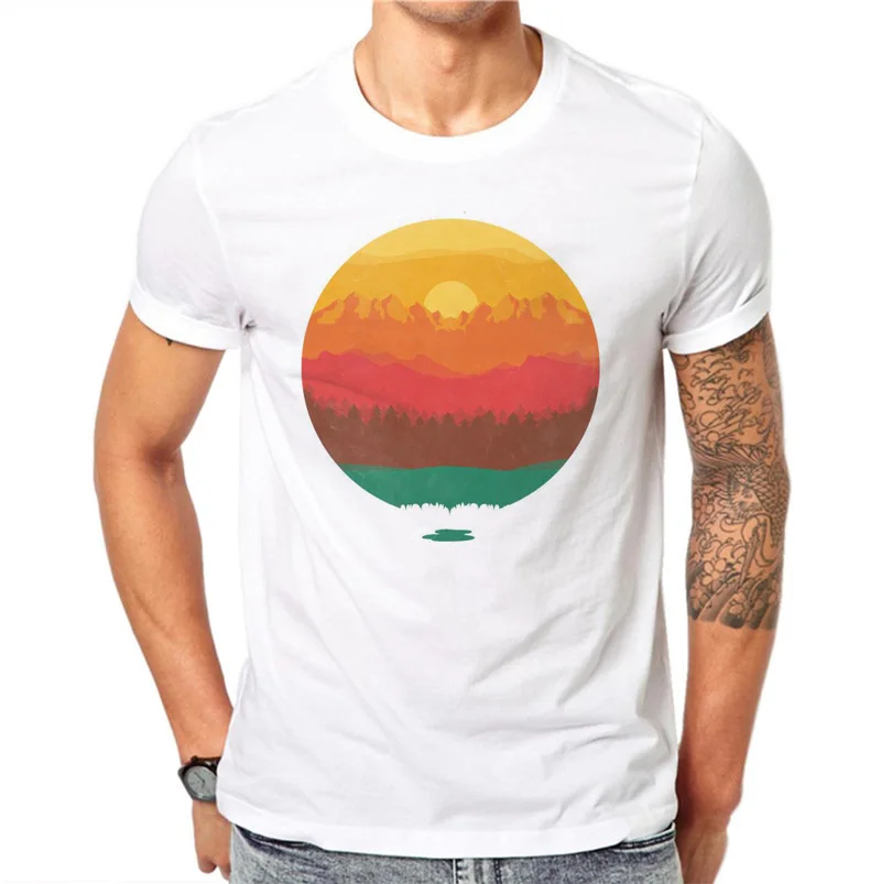 

Men T Shirts Fashion Sunrise Design Short Sleeve Casual Tops Hipster Colorful Printed T-Shirt Cool Tee