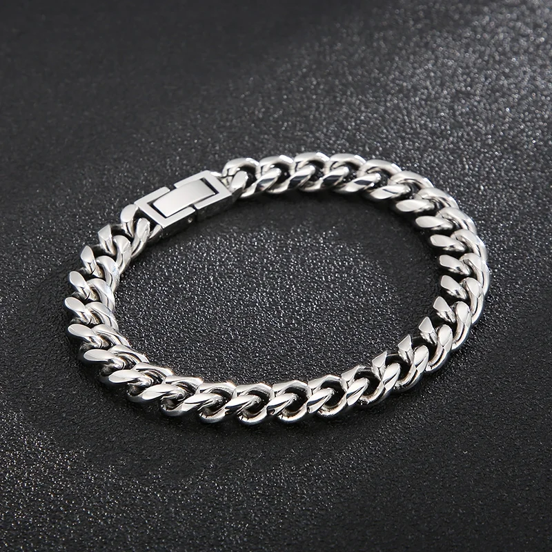

New Hip Hop Cuban Chain Cool Men Bracelets Shiny Stainless Steel Geometric Link Chain Wristband Bangles for Men Fashion Jewelry
