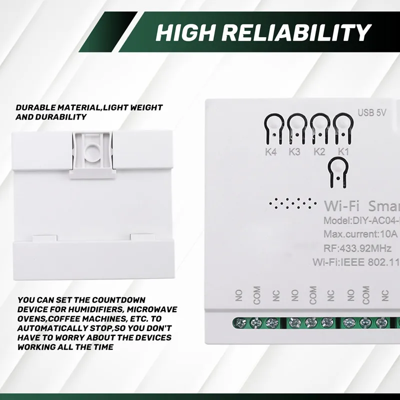 4-канальный Wi-Fi смарт-выключатель RF433 85-265В 2.4G Wi-Fi модуль домашней автоматизации для IFTT Home-A73M (art.: 3920dad23c74c) - 3920dad23c74c